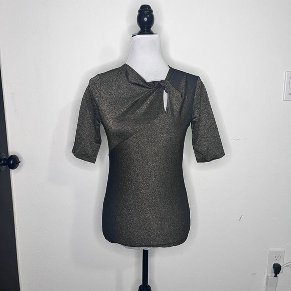 H&M Black with Gold Glitter Sparkling Blouse Size 6 - Picture 2 of 9